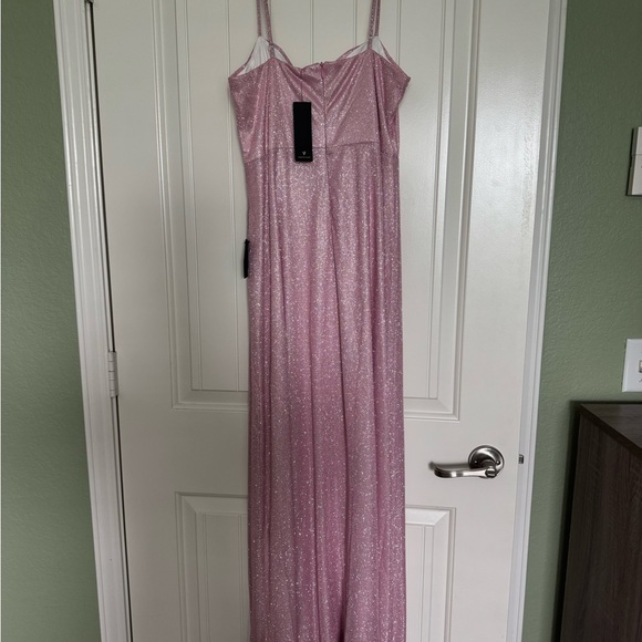 Lulu's Pink and Silver Spaghetti Strap Maxi Gown - Picture 2 of 4
